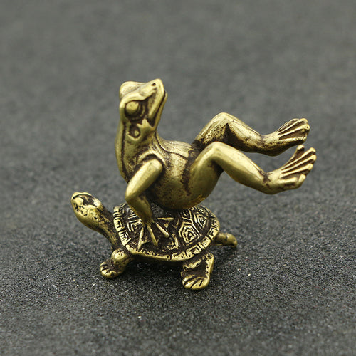 Antique Bronze Turtle Back Frog Ornaments Copper Art Micro-carving Solid Copper Turtle Frog Desktop Tea Pet Collection Crafts