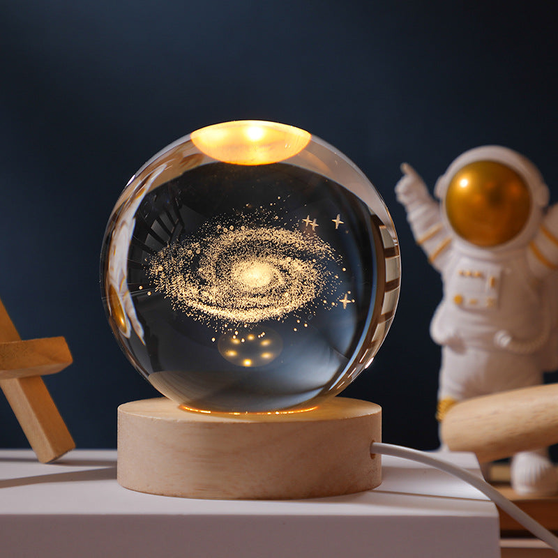 Crystal Ball Carved Luminous Night Light Creative Desktop Ornaments Wooden Base Christmas Holiday Gifts