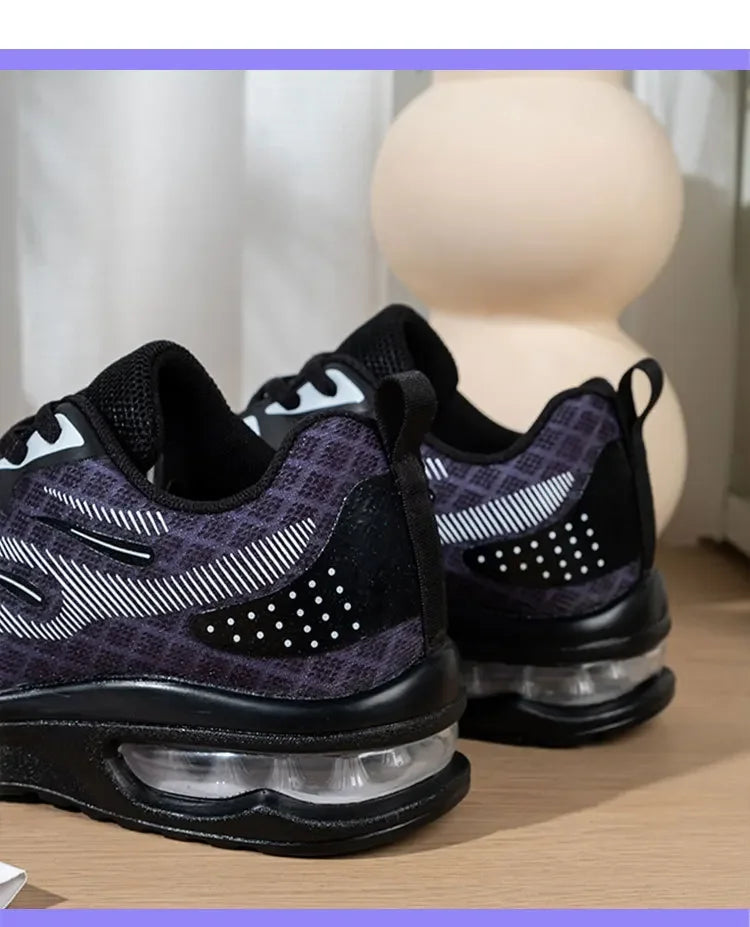 Breathable, Casual, Women's Slip-On, Sports, Summer, Sneakers. Black & White  Heels showing only.