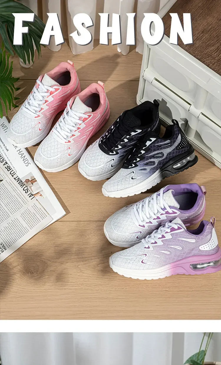 Breathable, Casual, Women's Slip-On, Sports, Summer, Sneakers. All 3 pairs, Pink & White, Black & White, & Purple & White.