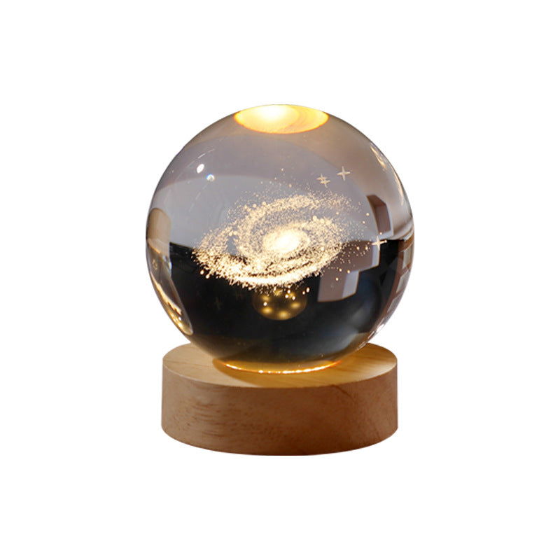 Crystal Ball Carved Luminous Night Light Creative Desktop Ornaments Wooden Base Christmas Holiday Gifts