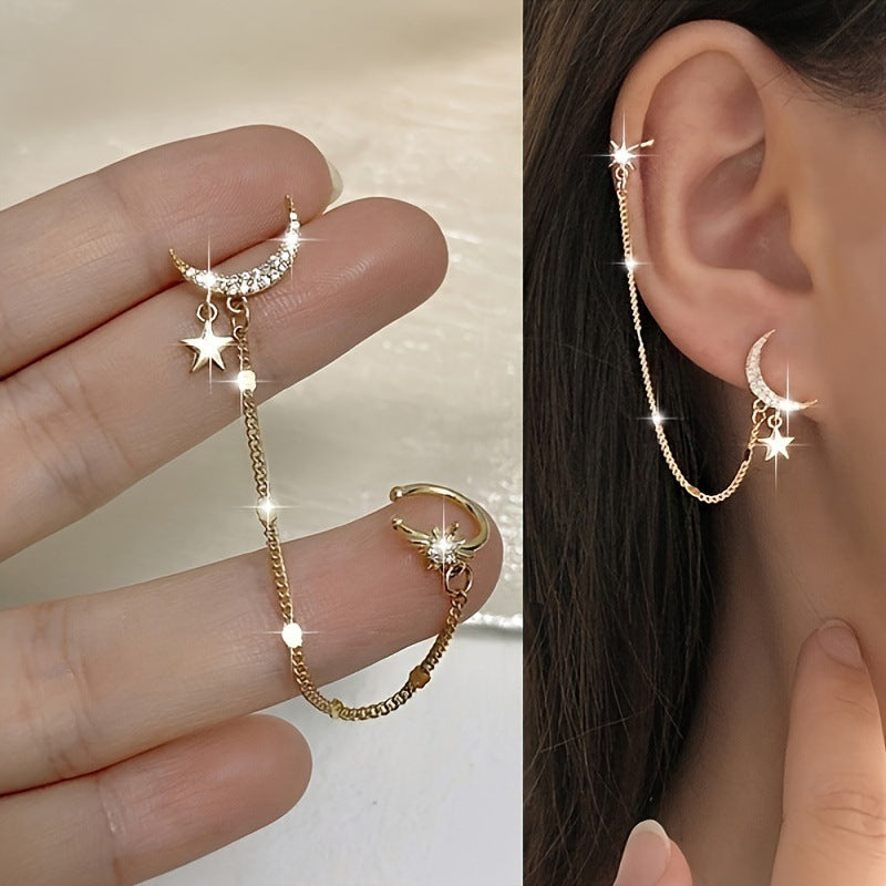 Korean Style Xingyue Zircon Earrings Personality Tassel Slim Ear Clip Multi-wear Earrings In Stock Factory Wholesale