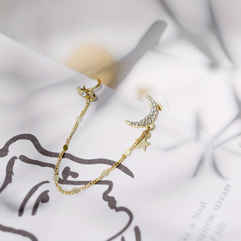 Korean Style Xingyue Zircon Earrings Personality Tassel Slim Ear Clip Multi-wear Earrings In Stock Factory Wholesale