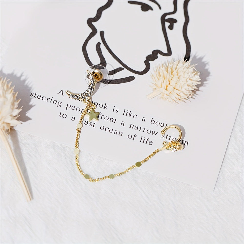 Korean Style Xingyue Zircon Earrings Personality Tassel Slim Ear Clip Multi-wear Earrings In Stock Factory Wholesale