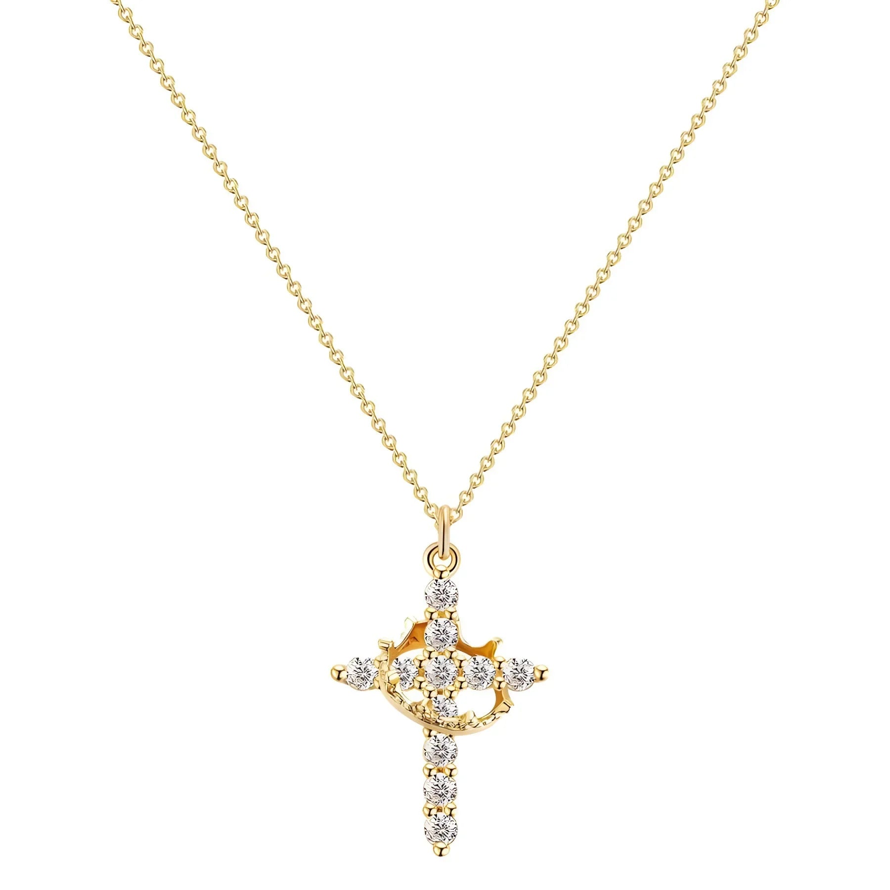 S925 Sterling Silver Full Diamond Cross Necklace Necklace American Hip Hop Joker Niche Design Sense